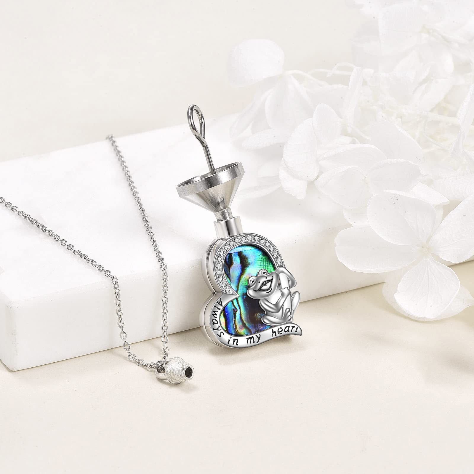 AXELUNA Frog Urn Necklace for Ashes Sterling Silver Abalone Shell Frog Cremation Jewelry for Women Men