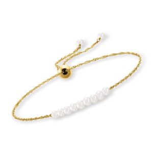 rs pure by ross-simons 3-3.5mm cultured pearl bolo bracelet in 14kt yellow gold