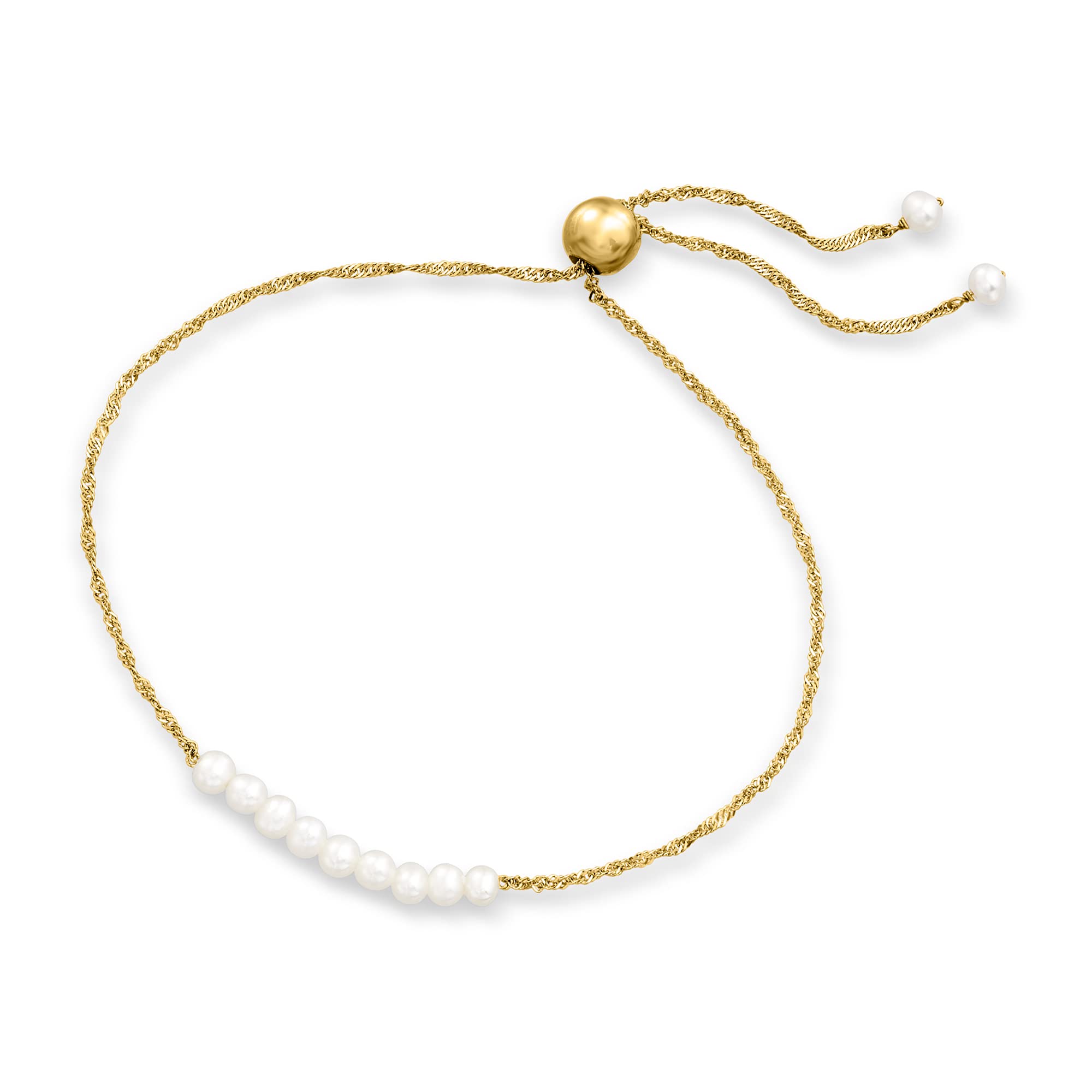 RS Pure by Ross-Simons 3-3.5mm Cultured Pearl Bolo Bracelet in 14kt Yellow Gold