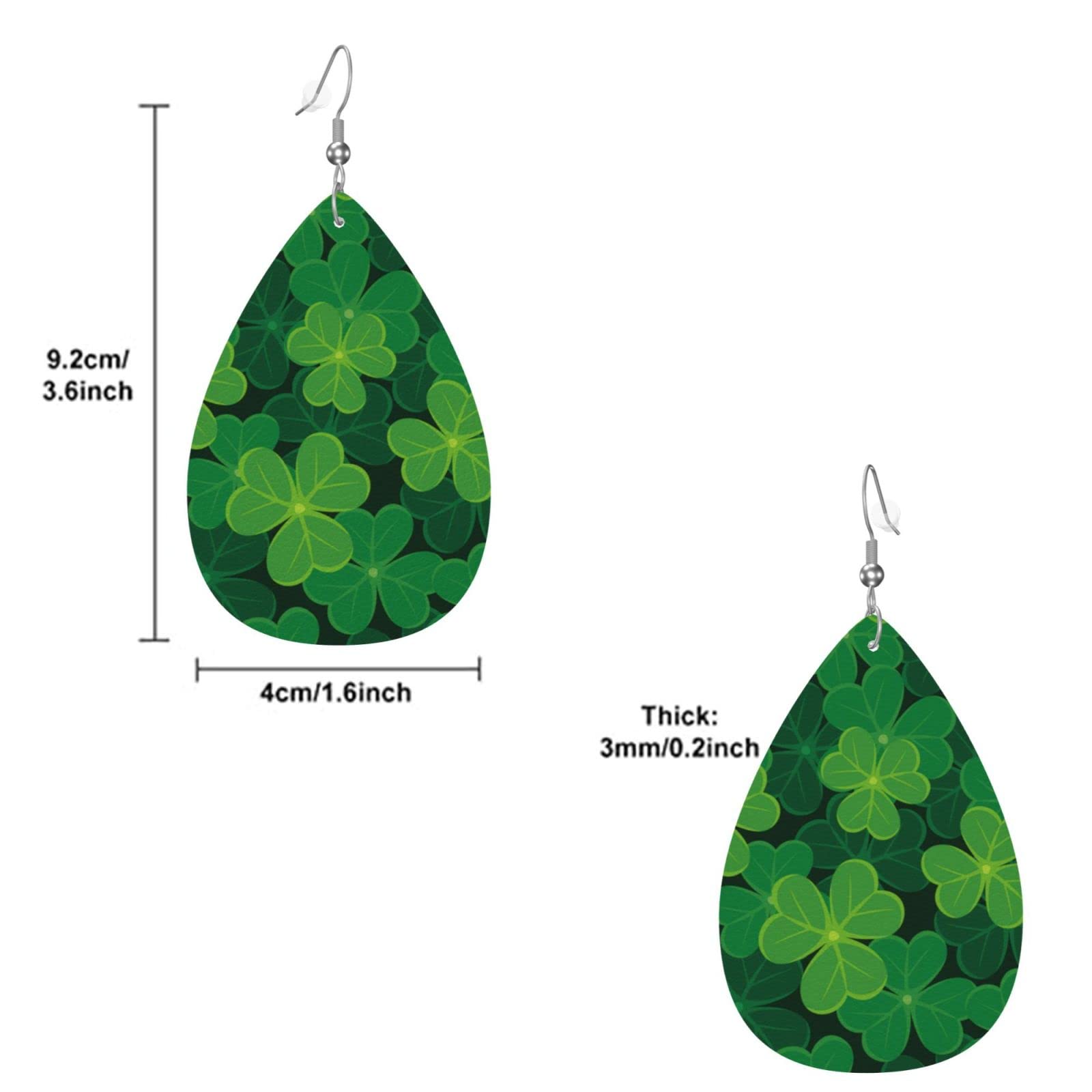 Shamrock ST Patrick's Day Earrings Faux Leather Teardrop Earring Lightweight Dangle for Women