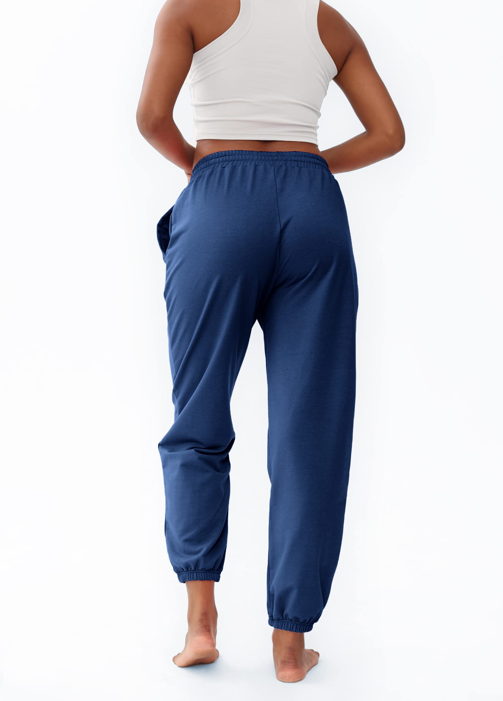 FLYEARTH Sweatpants for Women Cinch Bottom Lounge Comfy Athletic Joggers Running Trousers Drawstring Pants with Pockets Navy Blue