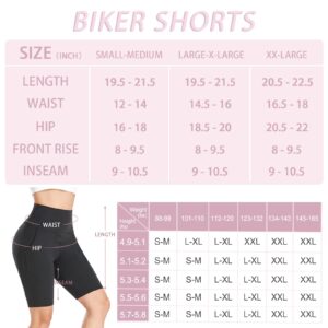 GROTEEN High Waisted Biker Shorts with Pockets for Women Yoga Workout Tummy Control Gym Running Shorts Leggings (XX-Large, Gray)