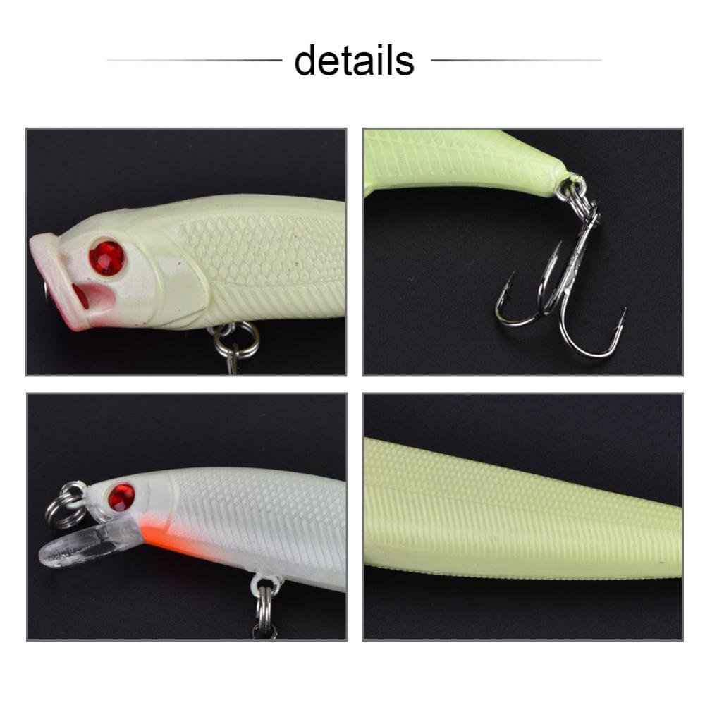 OUKENS 5pcs Luminous Fishing Lures,ABS Hard Baits with Treble Hook Tackle Accessory for Bass Trout Walleye Redfish Saltwater Freshwater