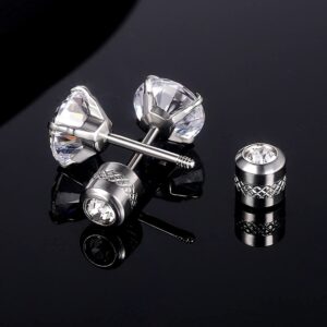 5 Pairs White Gold Plated Moissanite Earrings For Women Stainless Steel 2-6MM Round Cut Moissanite Stud Earrings For Men Women