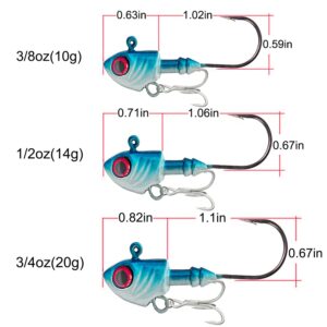 FANGBLUE Jig Head Hook 14g (1/2oz) Fishing Jigging Stainless Steel 3X Treble Hook 3D Eyes Pike Bass Swim Crank Hook Fishing Tackle Box (5Pcs 14g (1/2oz) Fishing Hook with 3X Treble Hook)