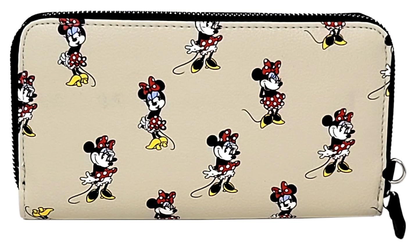 Disney Wallet Wristlet Zip Clutch Faux Leather (Minnie Mouse Cream)