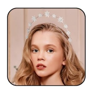 Formery Star Goddess Halo Crown Rhinestone Mary Halo Crown Headbands Cosplay Photo-shoot Halloween Stars Headpiece Hair Accessories for Girls (Silver)