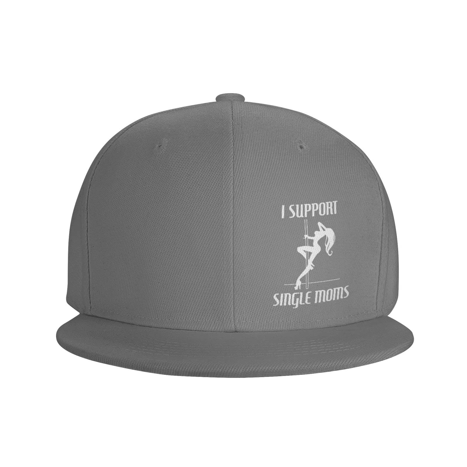 fwoeqiz I-Support-Single-Moms Hats Flat Bill Brim Gray Adjustable Baseball Cap Dancing Hip Hop Trucker Hat for Men Women