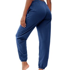 FLYEARTH Sweatpants for Women Cinch Bottom Lounge Comfy Athletic Joggers Running Trousers Drawstring Pants with Pockets Navy Blue