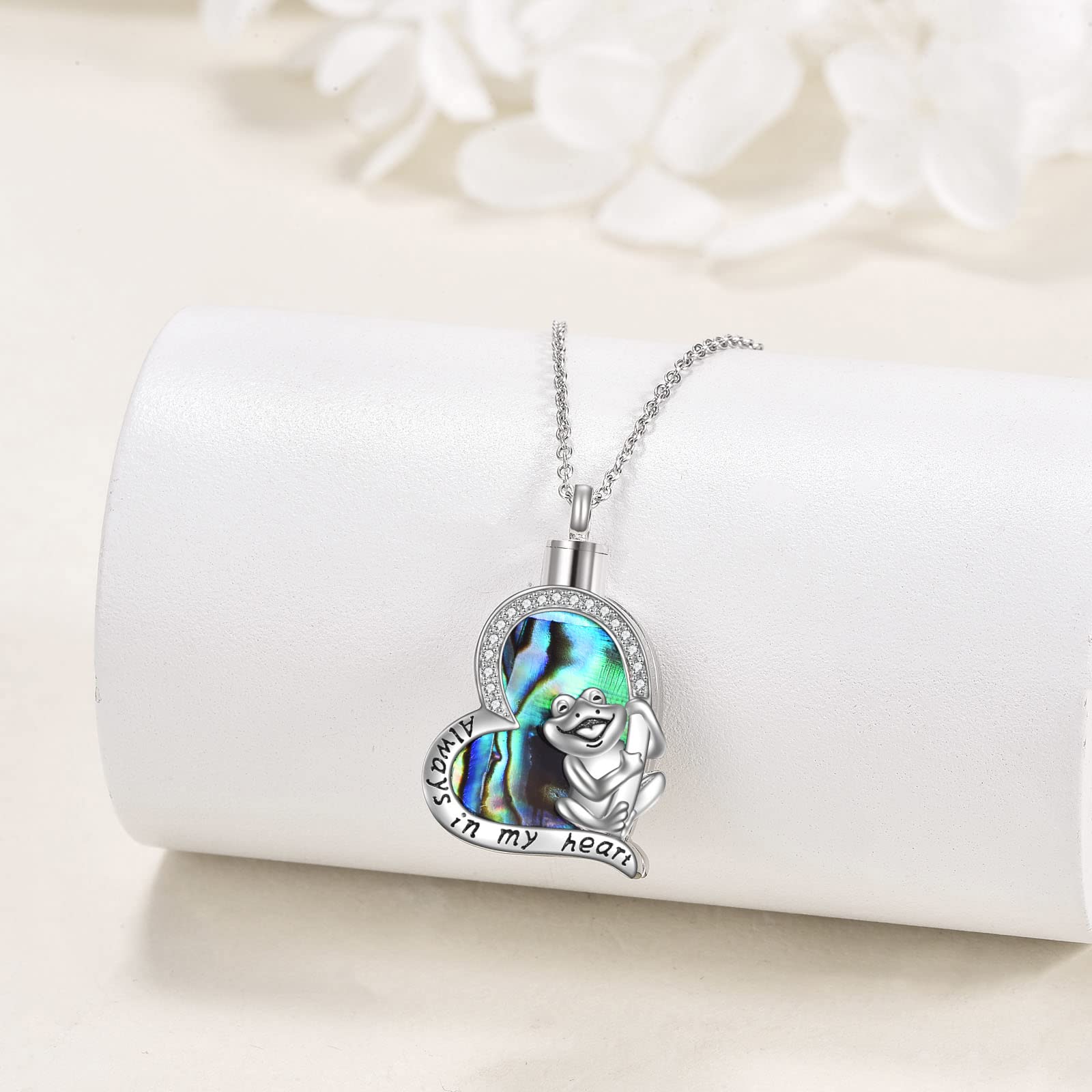 AXELUNA Frog Urn Necklace for Ashes Sterling Silver Abalone Shell Frog Cremation Jewelry for Women Men