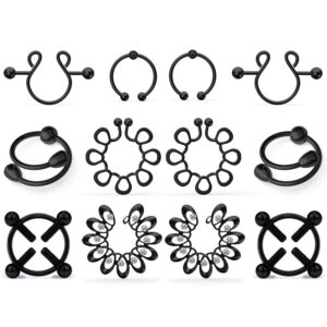 Kadogohno Fake Faux Non Piercing No Pierce Clip On Cute Metal Body Piercing Rings Barbells Jewelry Set for Women Hypoallergenic Stainless Steel