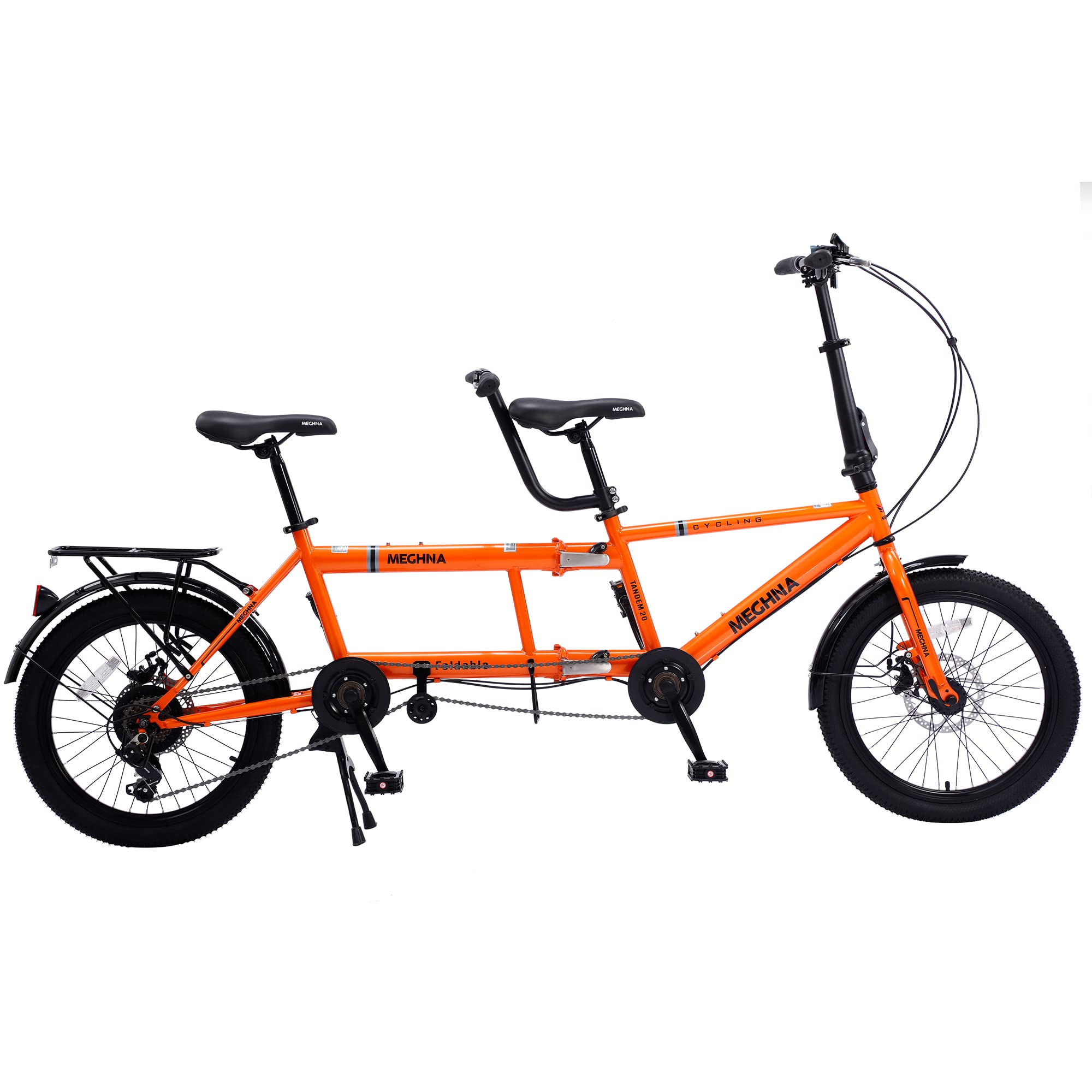 petolovty Tandem Bike - City Tandem Folding Bicycle, Foldable Tandem Adult Beach Cruiser Bike Adjustable 7 Speeds, 2-seater, CE FCC CCC (Orange)