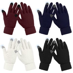 omisy 4 pairs womens gloves for cold weather, christmas gifts for her mom wife stockings stuffers, winter warm gloves with touchscreen - black, white, upper cyan, wine red