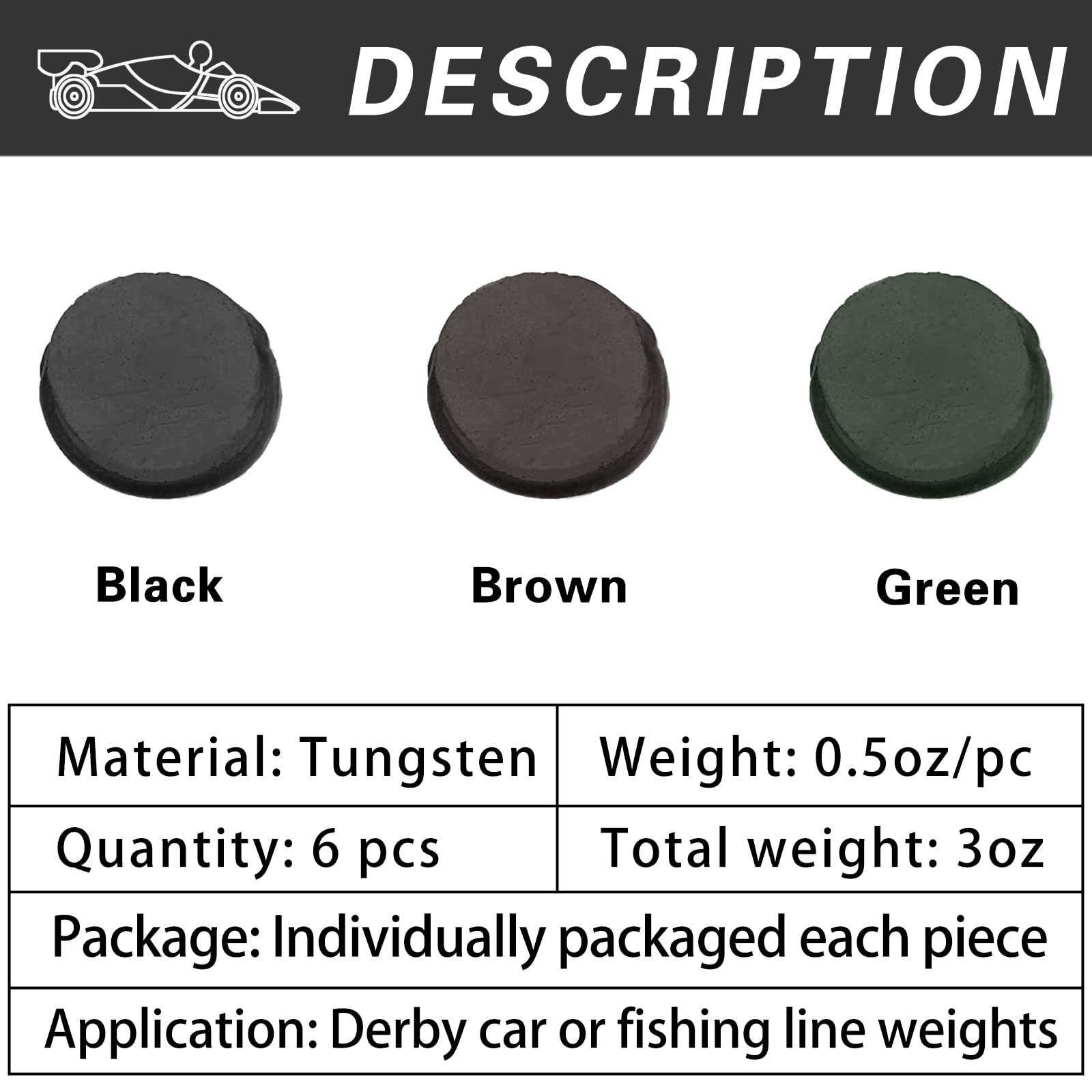 3oz Tungsten Putty Weights, Colorful Incremental Tungsten Weight for Pinewood Derby Car and Fly Fishing Sinker(6pcs- 0.5oz Each)