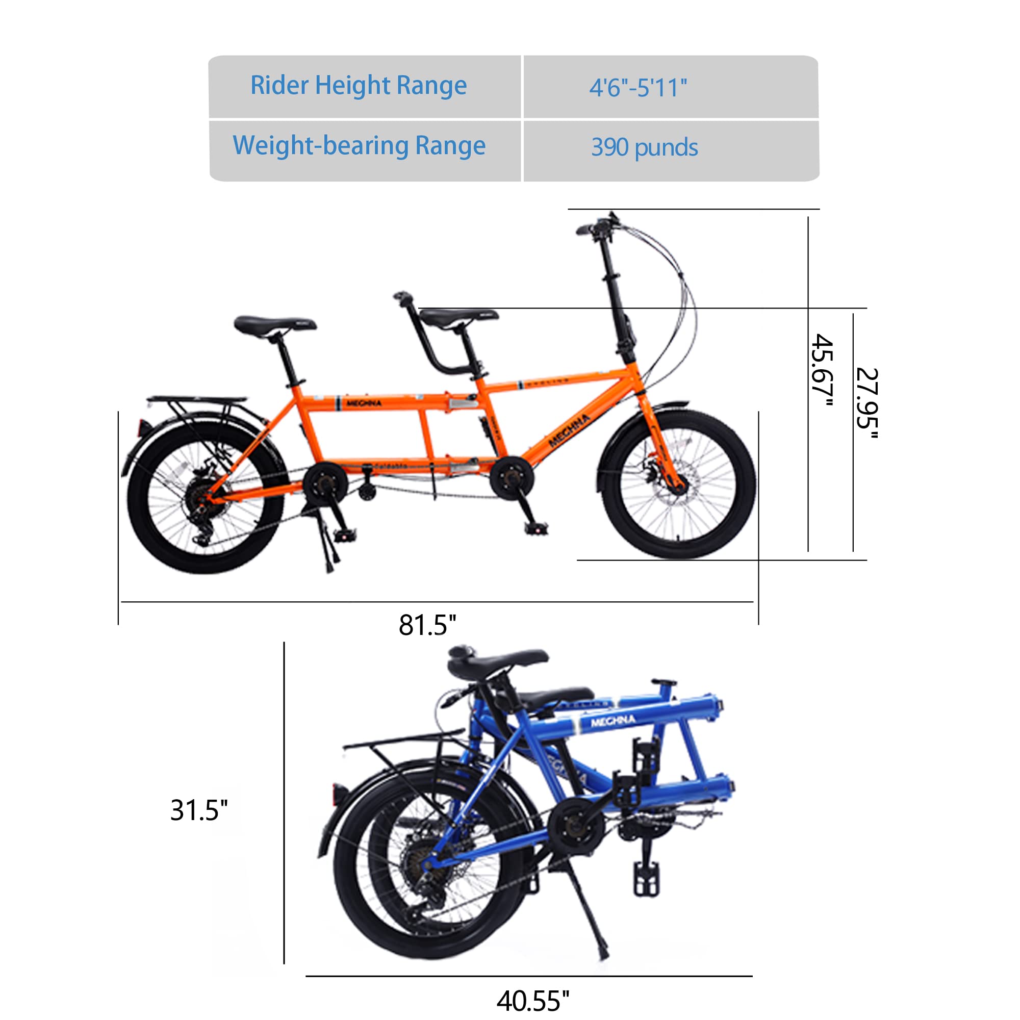 petolovty Tandem Bike - City Tandem Folding Bicycle, Foldable Tandem Adult Beach Cruiser Bike Adjustable 7 Speeds, 2-seater, CE FCC CCC (Orange)