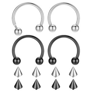 IRONBOX 16G G23 Titanium Horseshoe Septum Rings Internally Threaded Nose Rings Hoop Helix Daith Cartilage Tragus Earrings Nipple Eyebrow Body Piercing Jewelry