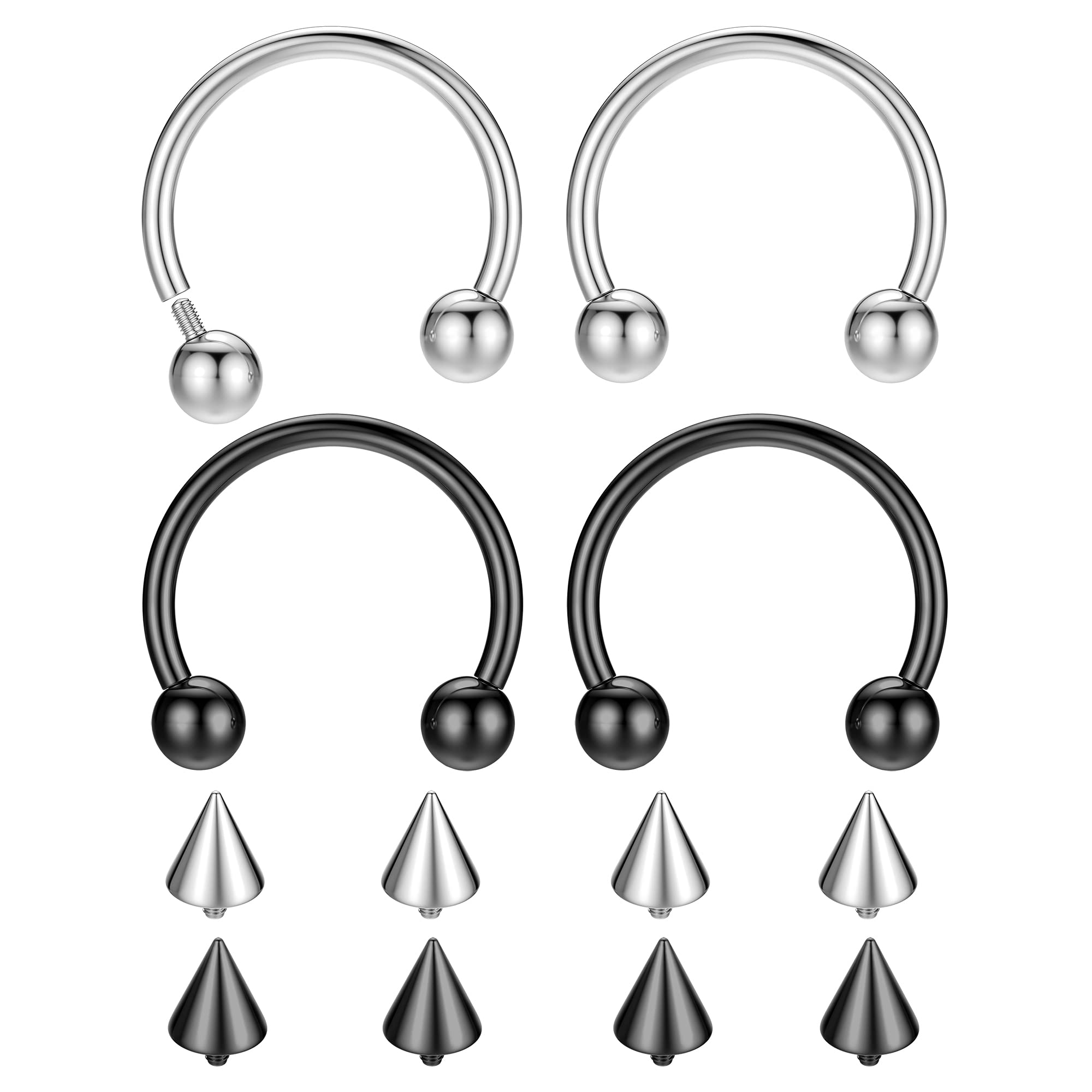 IRONBOX 16G G23 Titanium Horseshoe Septum Rings Internally Threaded Nose Rings Hoop Helix Daith Cartilage Tragus Earrings Nipple Eyebrow Body Piercing Jewelry