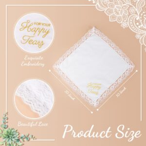 6 Pcs Embroidered Wedding Handkerchiefs Happy Tears Wedding Handkerchiefs with Scallop Lace Mother of the Bride Gifts Lace Handkerchiefs for Wedding Day Bride Gifts