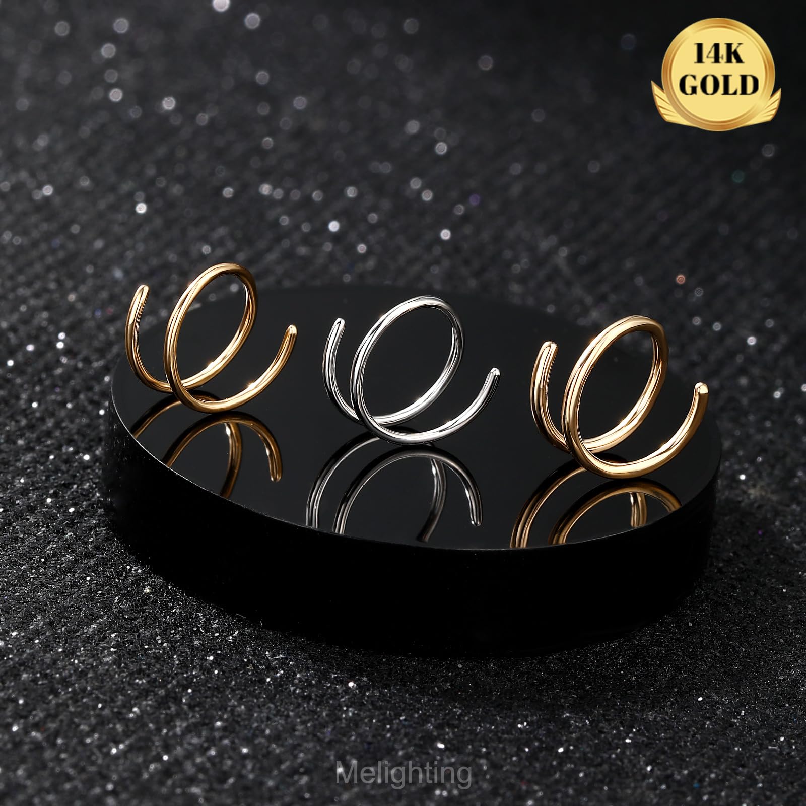 MeIighting 14K Solid Gold Double Nose Rings Hoop for Single Piercing 20G Twist Nose Ring Double Hoop for Women Nose Piercing Jewelry for Men Nose Hoops