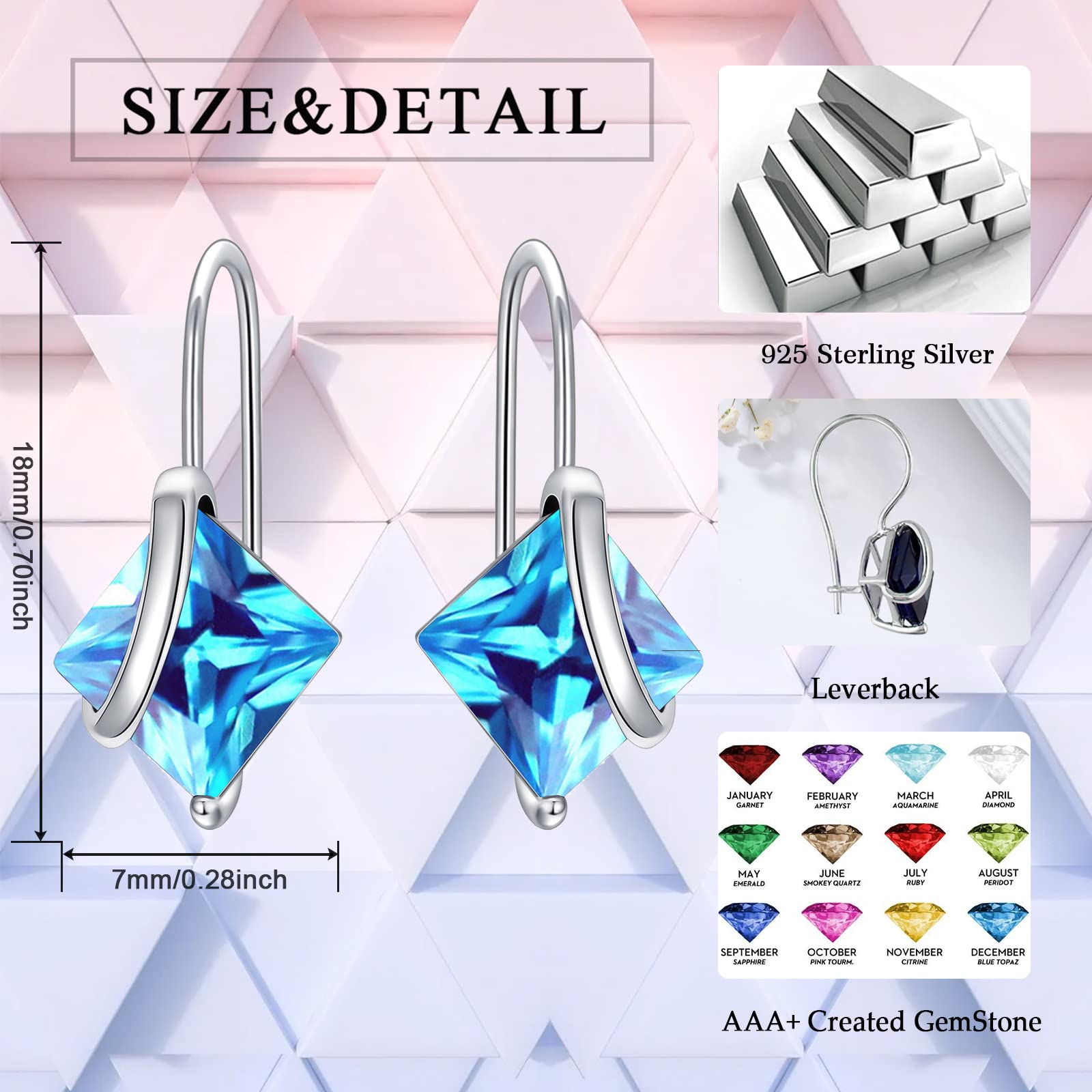 SEIYANG 925 Sterling Silver Aquamarine Earrings Blue Dangle Drop Earrings for Women Birthday Anniversary Fine Jewelry for Women