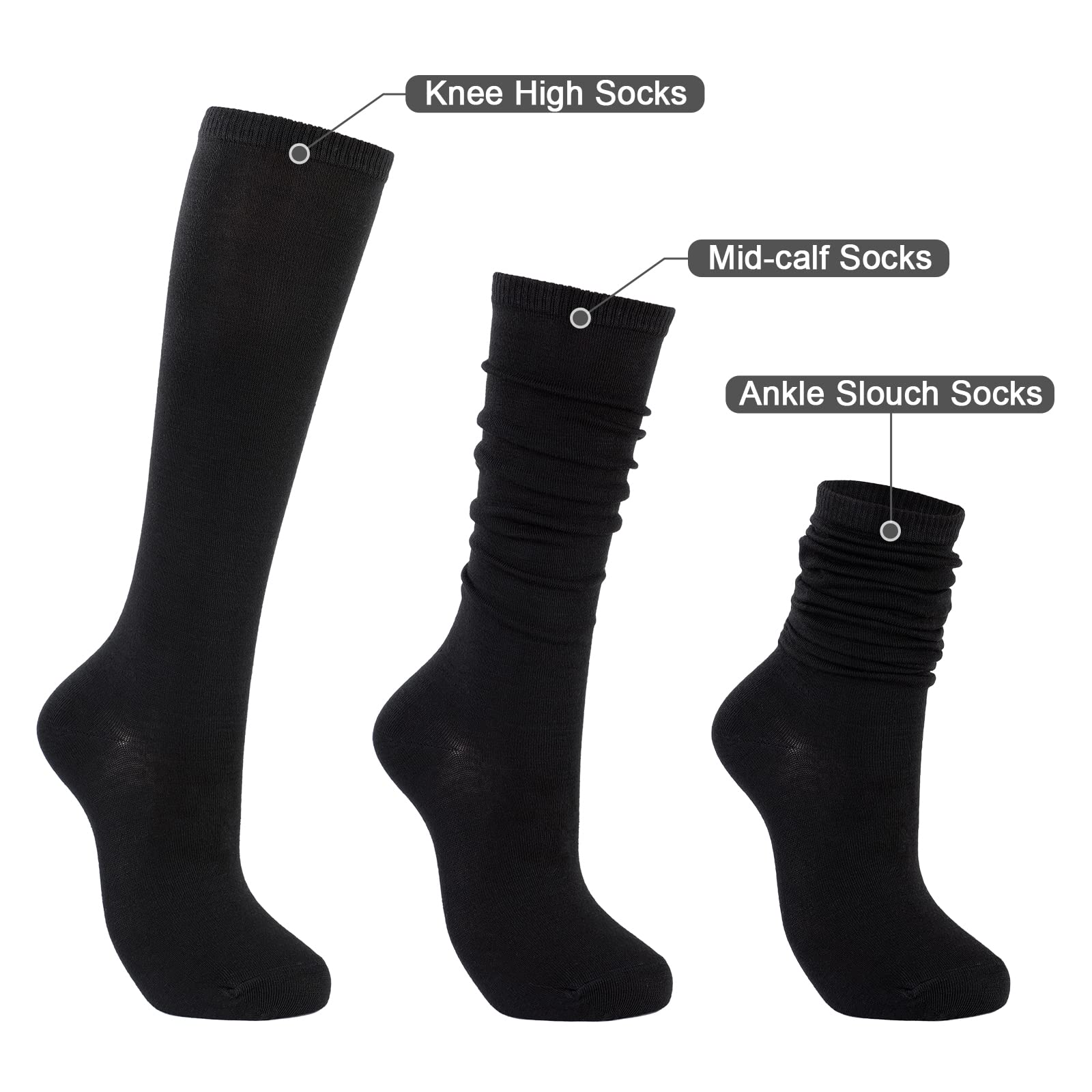 Women’s Knee High Socks Long Athletic Thin Thigh High Stocking Outdoor Sport Casual Tube Socks 2 Pack Black