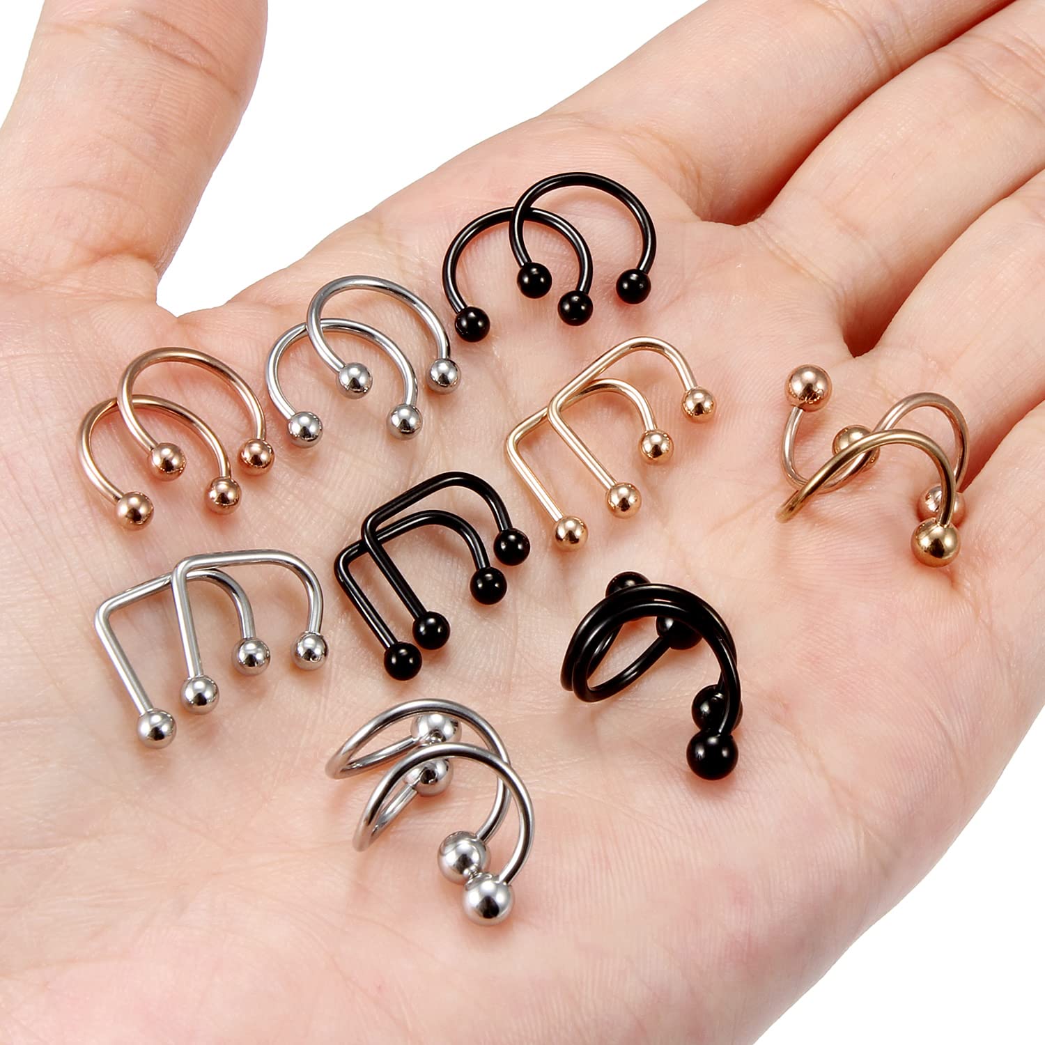 Dyknasz 14G Twisted Spiral Lip Rings Hoops Surgical Steel Snake Bite Piercing Jewelry C-Shaped Labret Jewelry Cartilage Helix Tragus Earring for Women Men