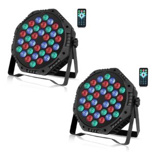 zkeezm 36 led stage lights - dj par lights, rgb party lights, 7 colours lighting with sound activated, remote & dmx control, dj uplighting for parties, birthday, christmas, bar, wedding & music dance