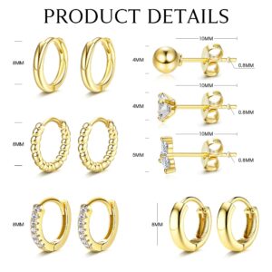 HAIAISO Gold Huggie Hoop Earrings for Women 14k Gold Plated Hoop and Studs Earrings Set Hypoallergenic Tiny CZ Ball Earrings Cartilage Earring for Multiple Pack