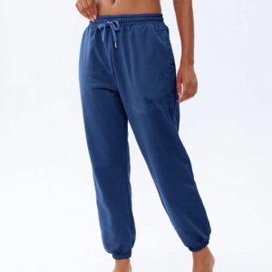 FLYEARTH Sweatpants for Women Cinch Bottom Lounge Comfy Athletic Joggers Running Trousers Drawstring Pants with Pockets Navy Blue