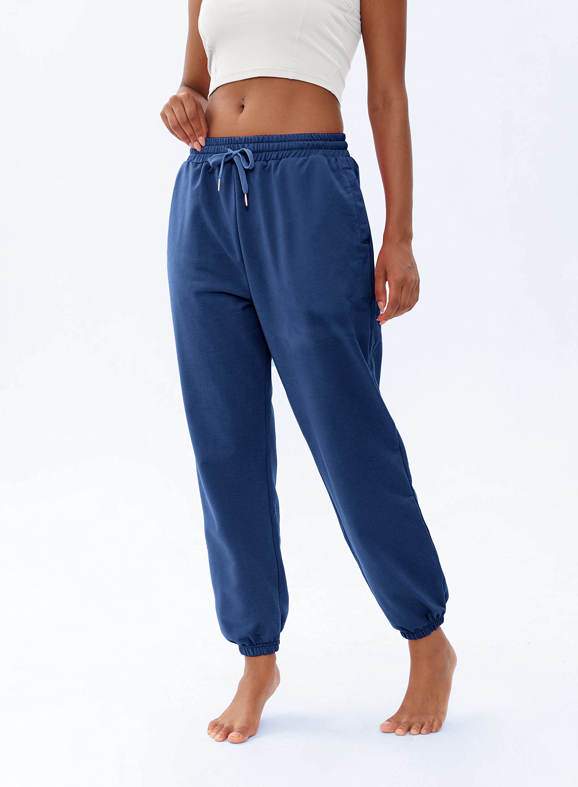 FLYEARTH Sweatpants for Women Cinch Bottom Lounge Comfy Athletic Joggers Running Trousers Drawstring Pants with Pockets Navy Blue