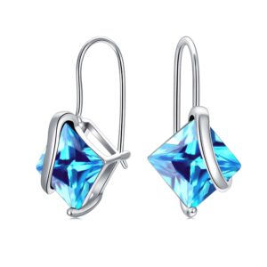 SEIYANG 925 Sterling Silver Aquamarine Earrings Blue Dangle Drop Earrings for Women Birthday Anniversary Fine Jewelry for Women