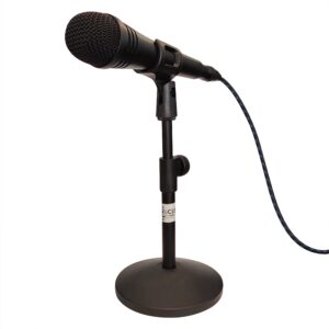 Clef Audio Labs Desktop Mic Stand with Adjustable Arm and Round Non-Slip Weighted Base for Recording, Podcasting, and Gaming with Universal Large Barrel Microphone Clip, Black