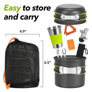 Rlrueyal Camping Cookware Backpacking Stove Canister Stand Tripod and Stainless Steel Camping Cup,Fork Spoon Kit for Hiking and Picnic,Camping Cooking,Backpacking Gear,Mess kit.