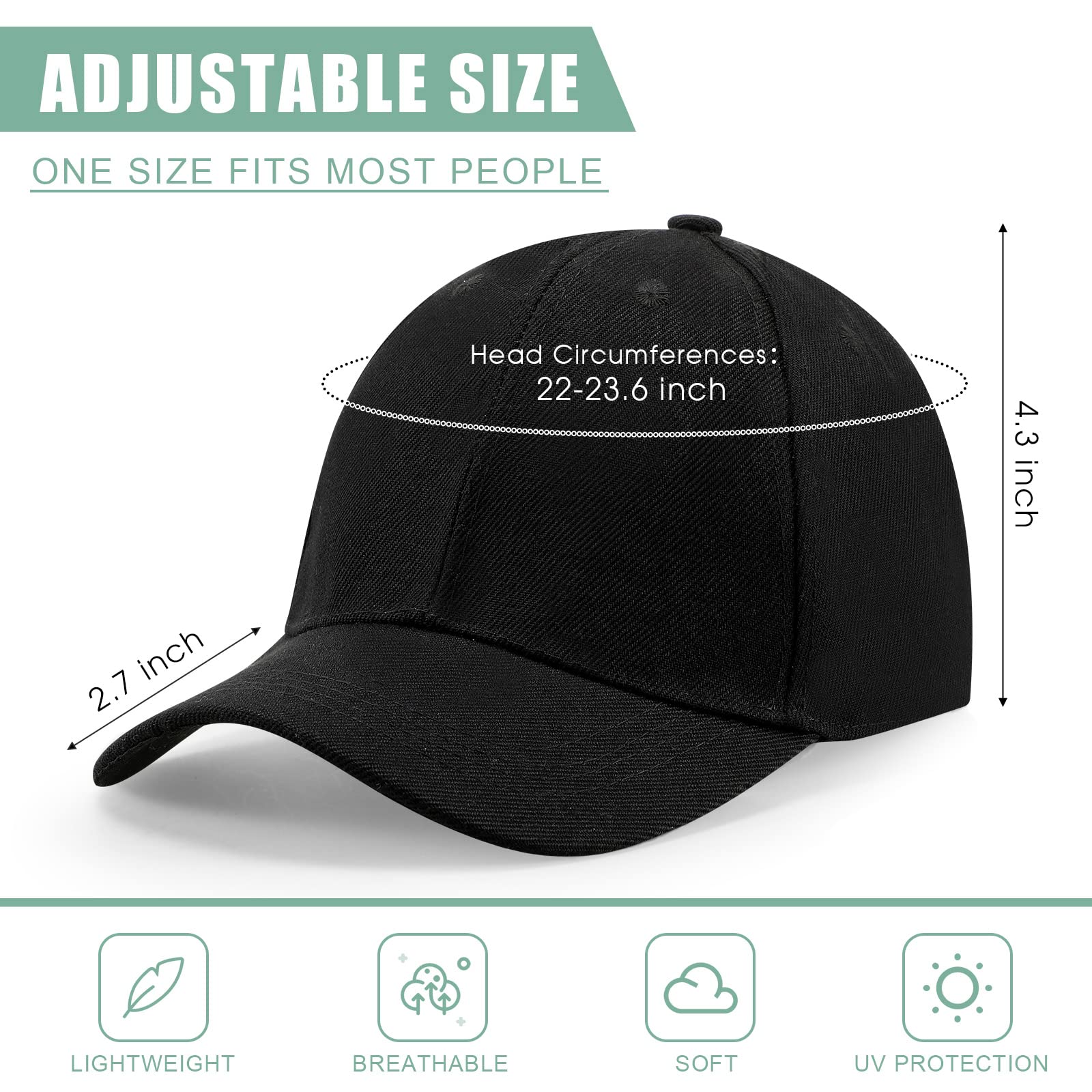 72 Pcs Plain Baseball Caps Bulk Blank Dad Hat Adjustable Back Strap Caps Unisex Solid Color Golf Hat for Men Women Sports (Black)