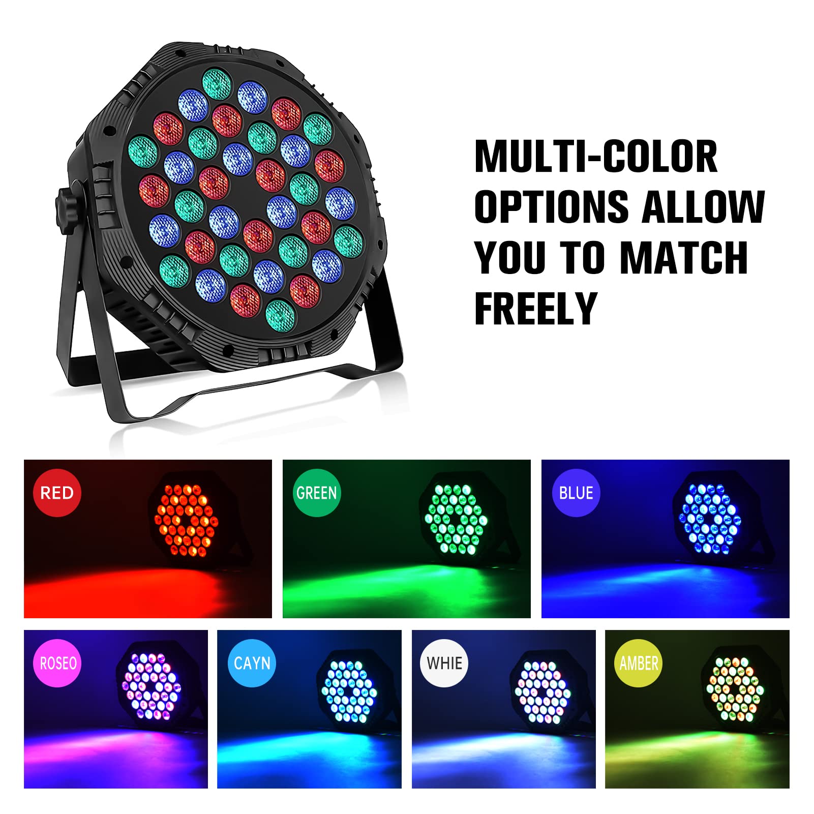 ZKEEZM 36 Led Stage Lights - DJ Par Lights, RGB Party Lights, 7 Colours Lighting with Sound Activated, Remote & DMX Control, DJ Uplighting for Parties, Birthday, Christmas, Bar, Wedding & Music Dance