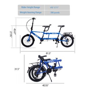 petolovty Tandem Bike - City Tandem Folding Bicycle, Foldable Tandem Adult Beach Cruiser Bike Adjustable 7 Speeds, 2-Seater, CE FCC CCC (Blue)