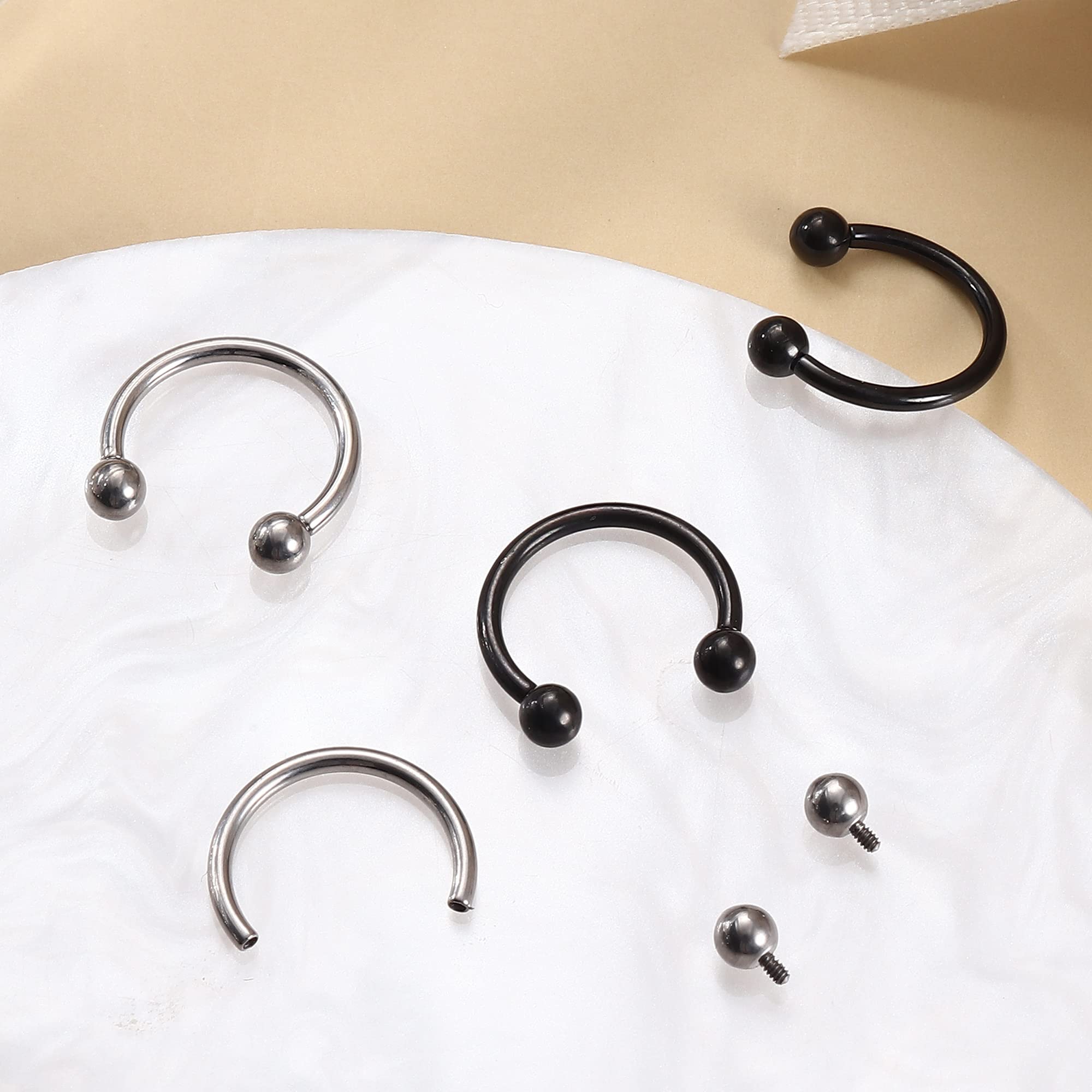 IRONBOX 16G G23 Titanium Horseshoe Septum Rings Internally Threaded Nose Rings Hoop Helix Daith Cartilage Tragus Earrings Nipple Eyebrow Body Piercing Jewelry