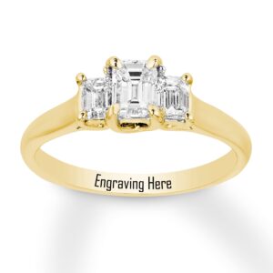 ELFRONT 3 Three Stone Personalized Moissanite Ring 1.8carat(ctw) Emerald cut 14K 10K 18K Sterling Silver Simple elegant Wedding Promise past present future Rings for Her Wedding Bands for Women Wife Gifts Ring(Gold, 14k solid gold)