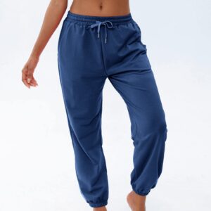 FLYEARTH Sweatpants for Women Cinch Bottom Lounge Comfy Athletic Joggers Running Trousers Drawstring Pants with Pockets Navy Blue