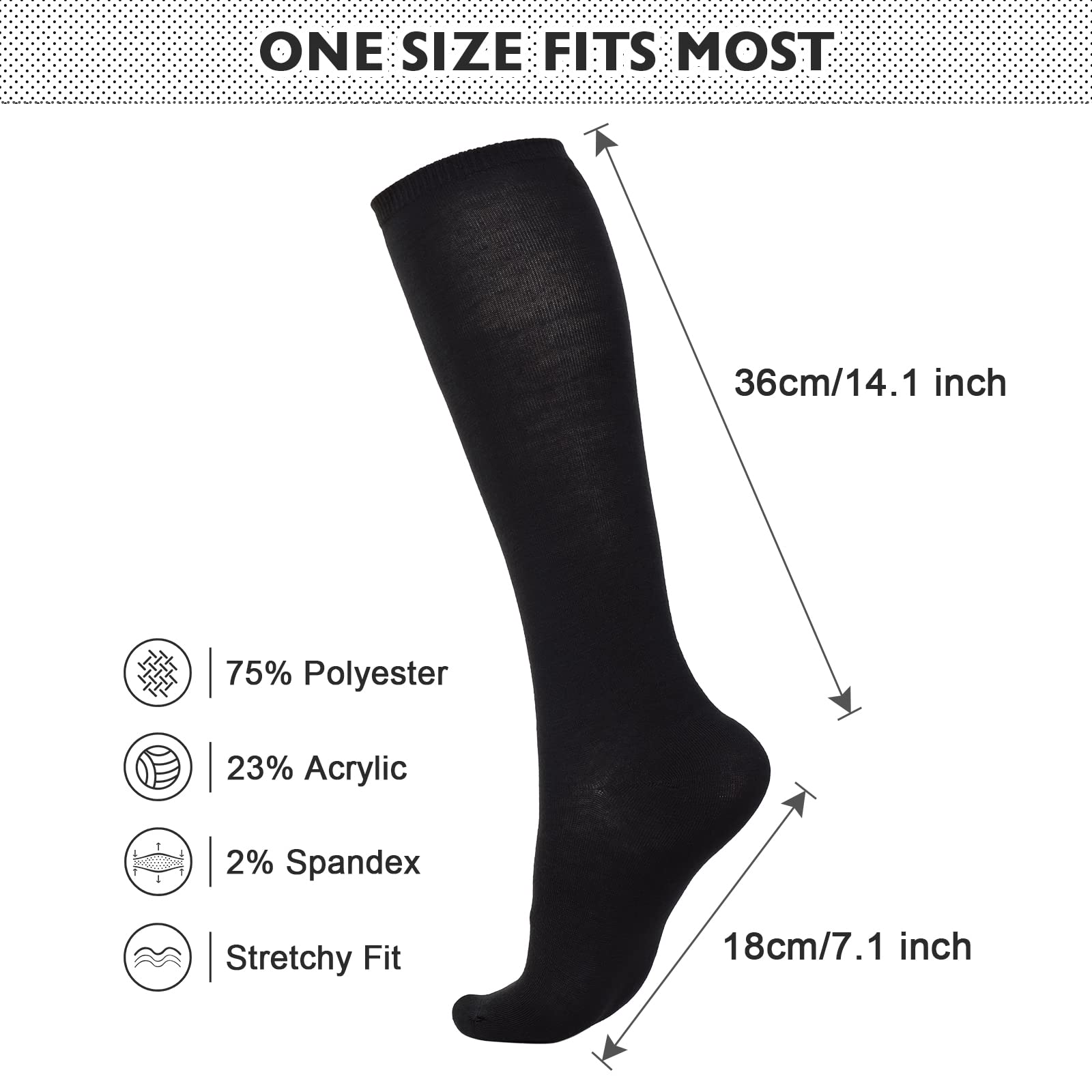 Women’s Knee High Socks Long Athletic Thin Thigh High Stocking Outdoor Sport Casual Tube Socks 2 Pack Black