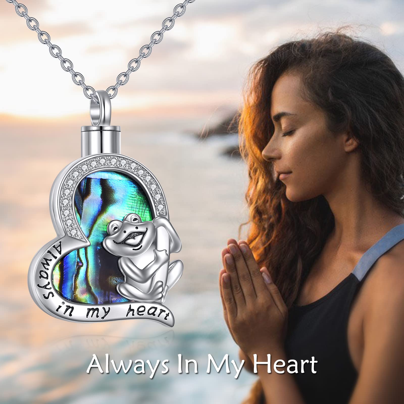 AXELUNA Frog Urn Necklace for Ashes Sterling Silver Abalone Shell Frog Cremation Jewelry for Women Men