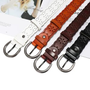 XZQTIVE Women Plus Size Leather Belt for Jeans Dresses Pants Hollow Flower Waist Belts with Solid Pin Buckle