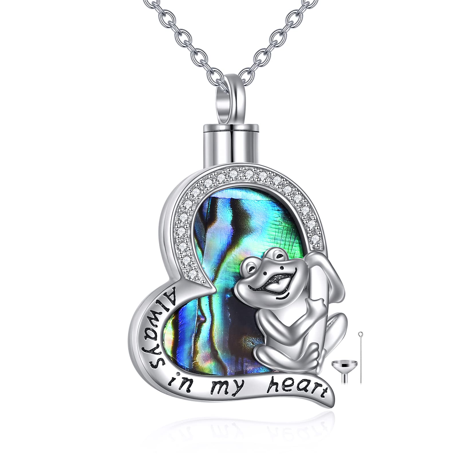 AXELUNA Frog Urn Necklace for Ashes Sterling Silver Abalone Shell Frog Cremation Jewelry for Women Men