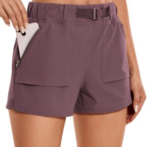 CRZ YOGA Women's Waterproof Stretch Hiking Shorts: Mid Rise Summer Outdoor Golf Workout Shorts Zip Pockets with Belt - 3'' Sea Fog X-Small