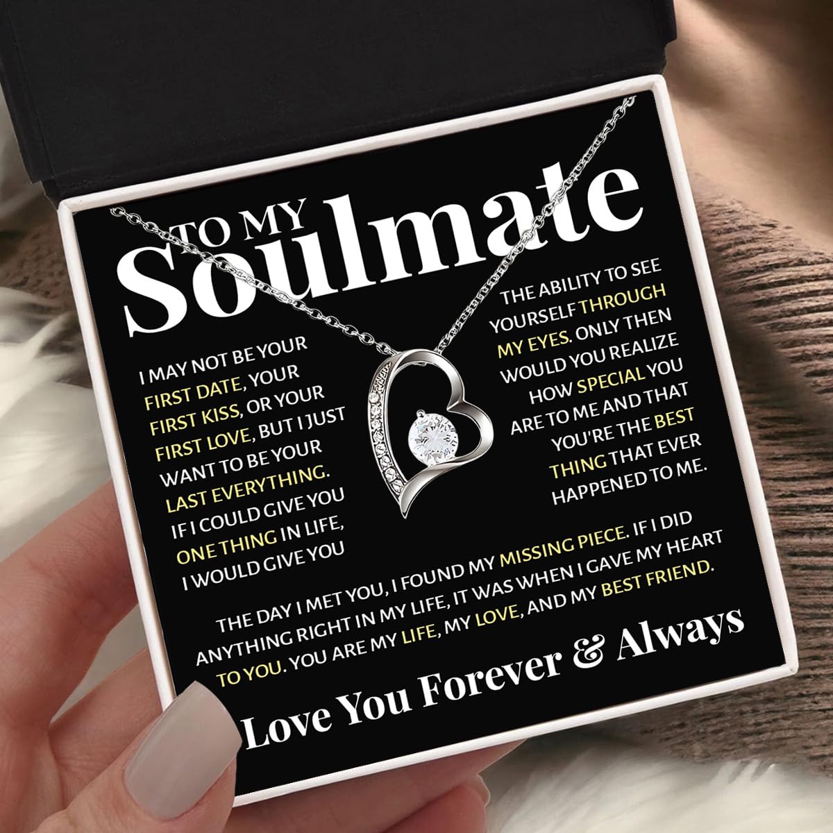 To My Beautiful Soulmate Necklace For Women, Necklace For Wife From Husband, Girlfriend Necklace From Boyfriend, Wife Birthday Gifts From Husband, Gifts Boxes For Women, Soulmate Necklace For Her