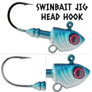 FANGBLUE Jig Head Hook 14g (1/2oz) Fishing Jigging Stainless Steel 3X Treble Hook 3D Eyes Pike Bass Swim Crank Hook Fishing Tackle Box (5Pcs 14g (1/2oz) Fishing Hook with 3X Treble Hook)