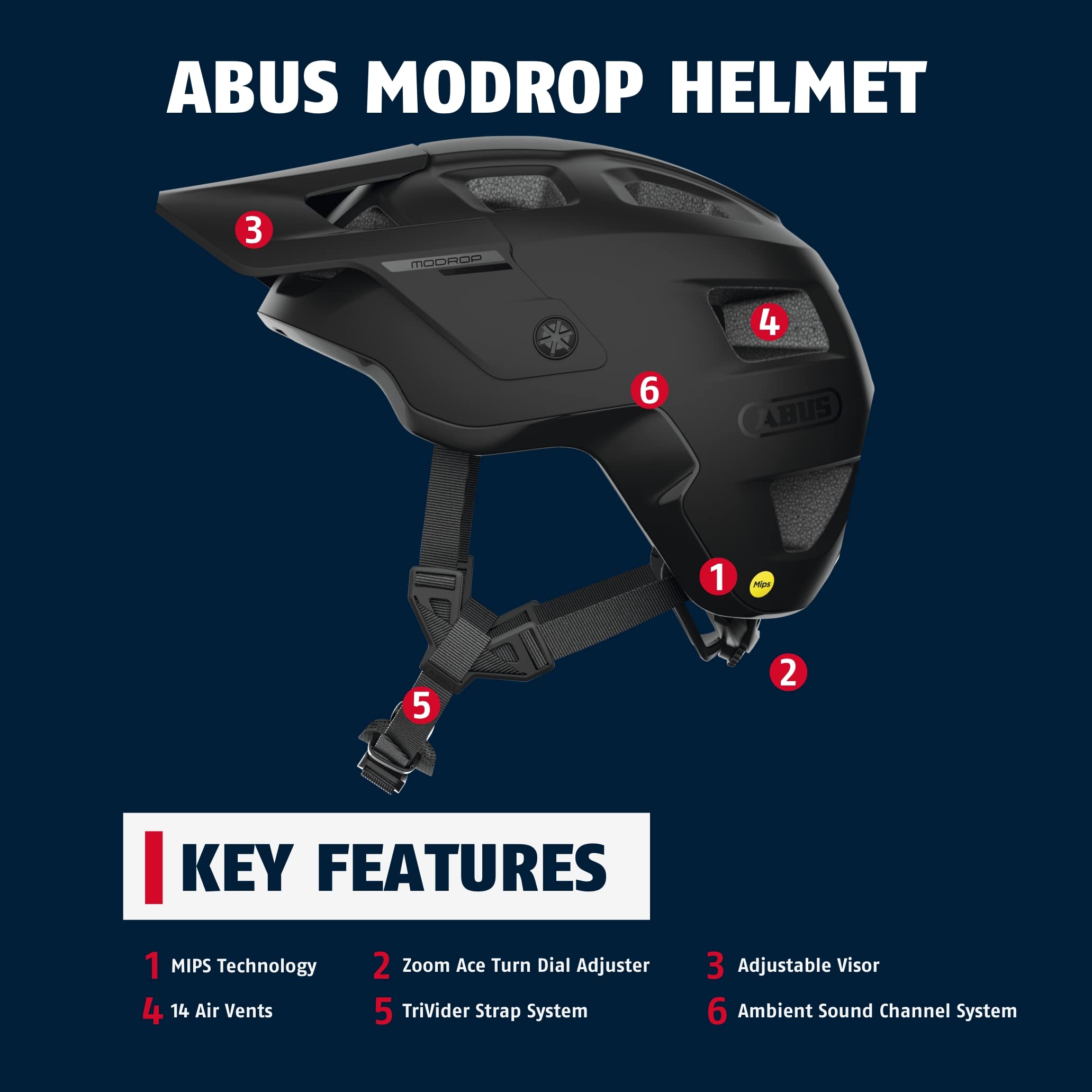 ABUS MoDrop MIPS Adult Mountain Bike Helmet, Velvet Black, Size L (59-61 cm)