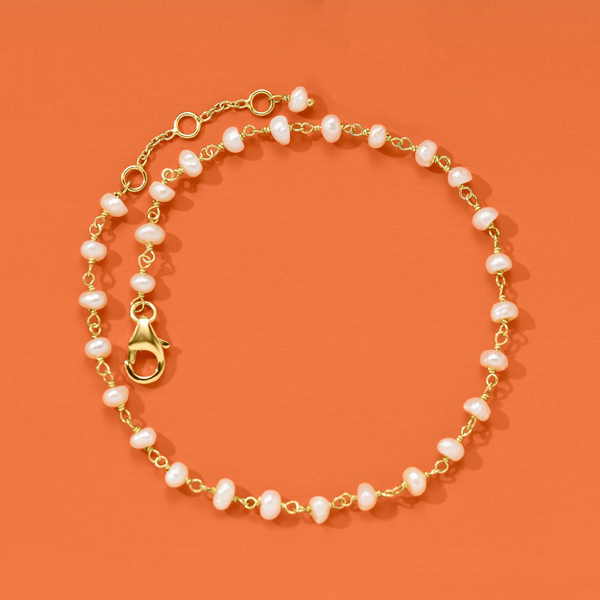 Ross-Simons 3.5-4mm Cultured Pearl Anklet in 18kt Gold Over Sterling. 9 inches