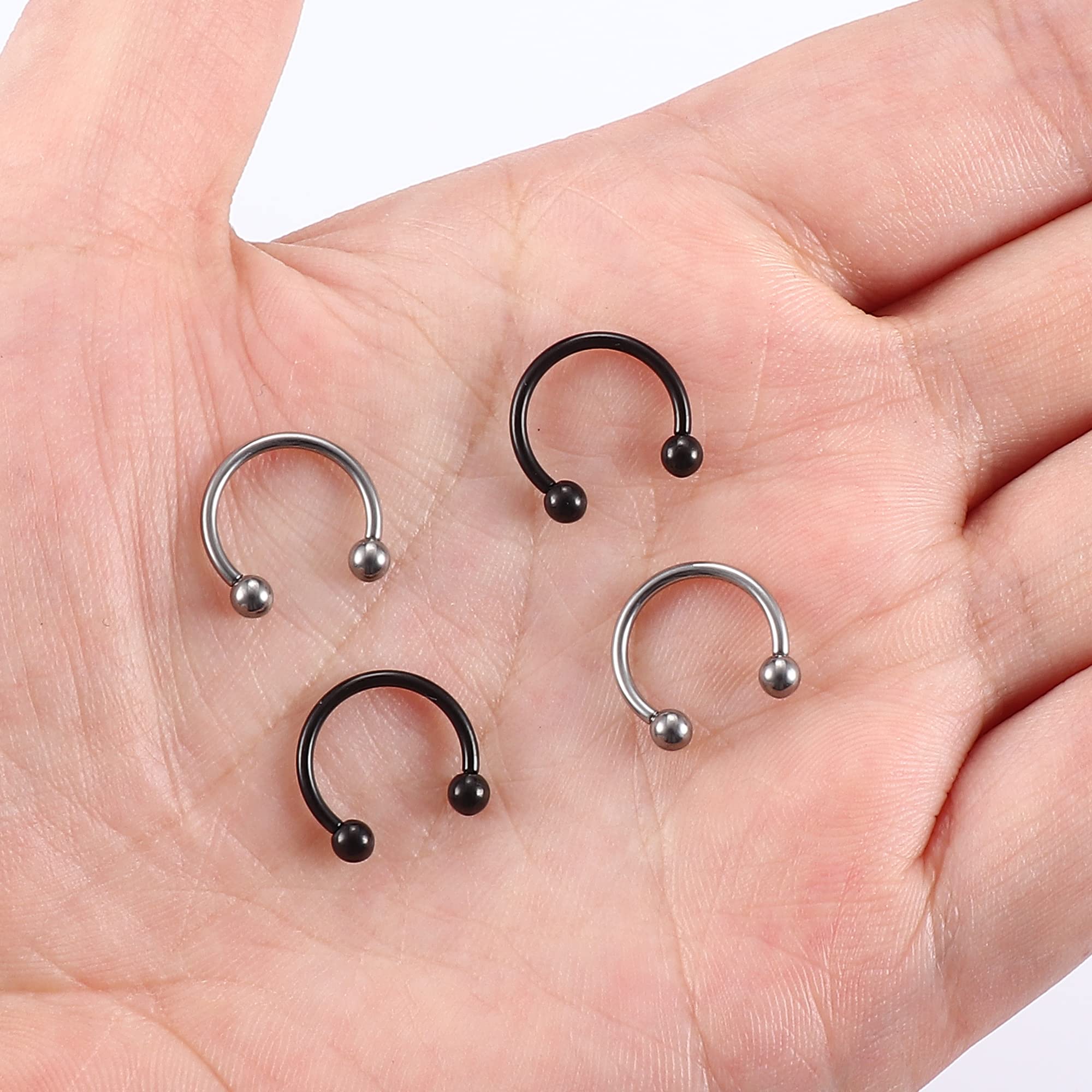 IRONBOX 16G G23 Titanium Horseshoe Septum Rings Internally Threaded Nose Rings Hoop Helix Daith Cartilage Tragus Earrings Nipple Eyebrow Body Piercing Jewelry