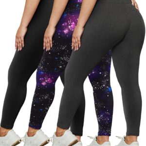 HLTPRO 3 Pack Plus Size Leggings for Women(X-Large - 4X)- High Waist Stretchy Soft Pants for Workout Running Yoga